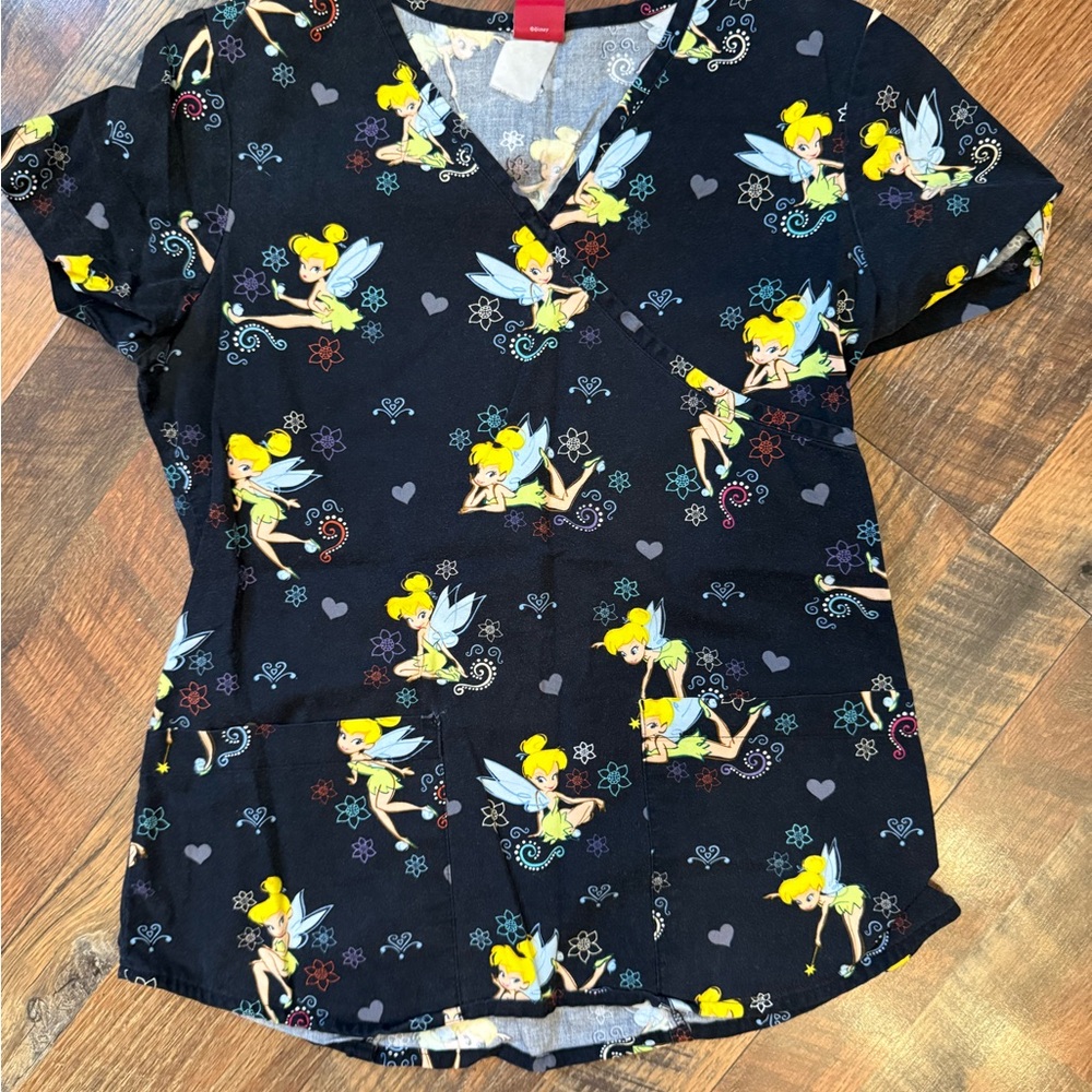 Disney Black and Yellow Floral Short Sleeve scrub top